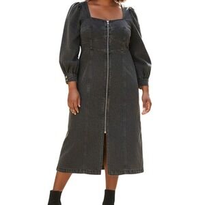 Future Collective Edgy Grunge Bodycon Denim Midi Dress‎ Black NWT Plus 16W 18W